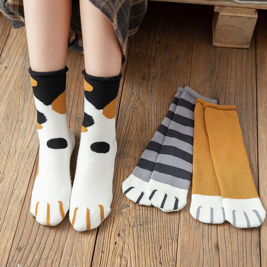 2021 New Autumn Winter Cat Paw Cartoon Pattern Series Cotton Ladies Socks Funny Cute Style For Christmas Gift Women Crew Sox warm socks for women