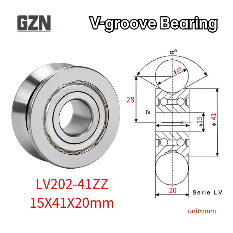 

1PCS V-groove Rail Roller LV Series Bearing LV202-41 ZZ 2RS Inner Diameter 15mm Outer Diameter 41mm Height 20mm