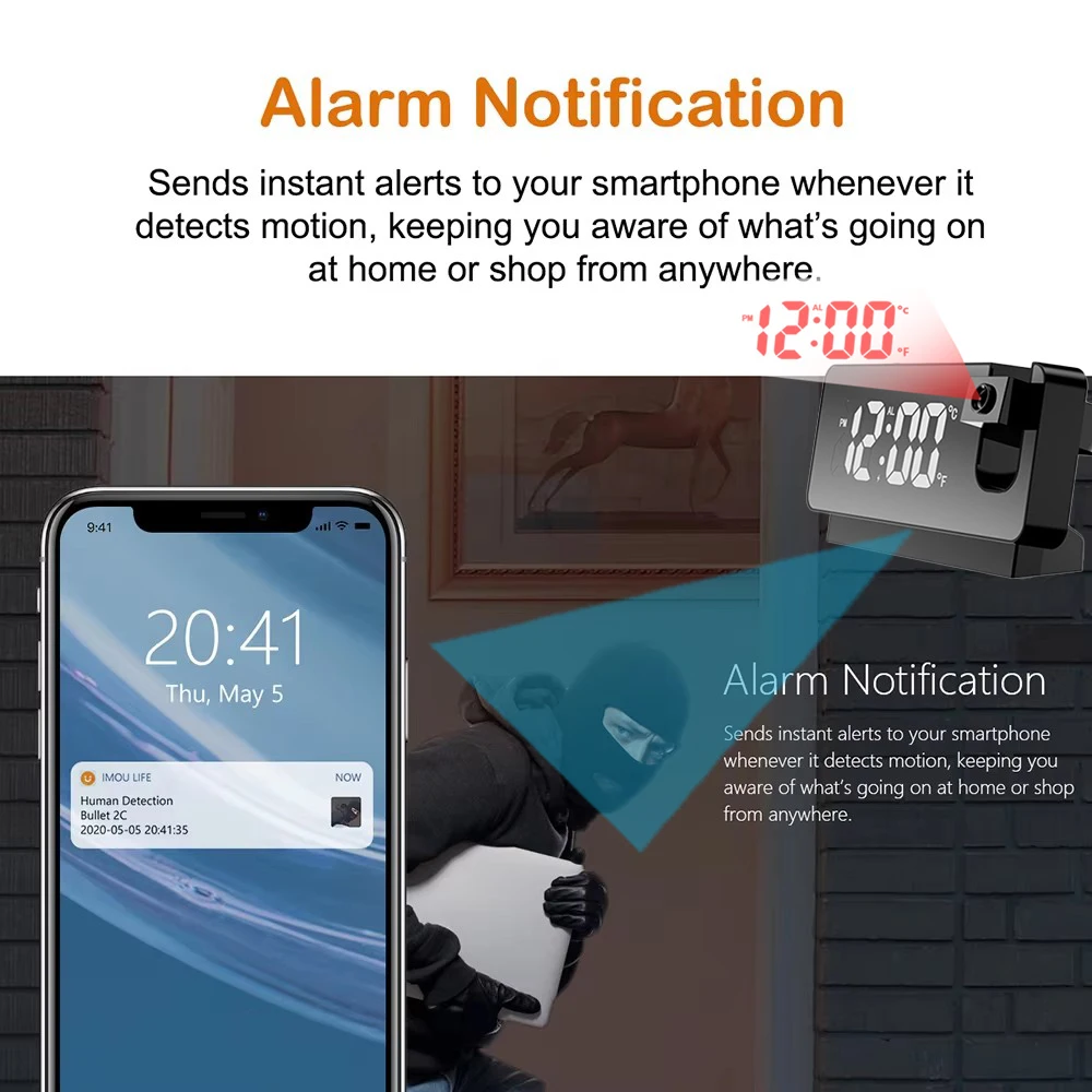 Improved 4K HD clock camera, supporting motion detection alarm, WIFI connection, APP remote viewing, home security 2