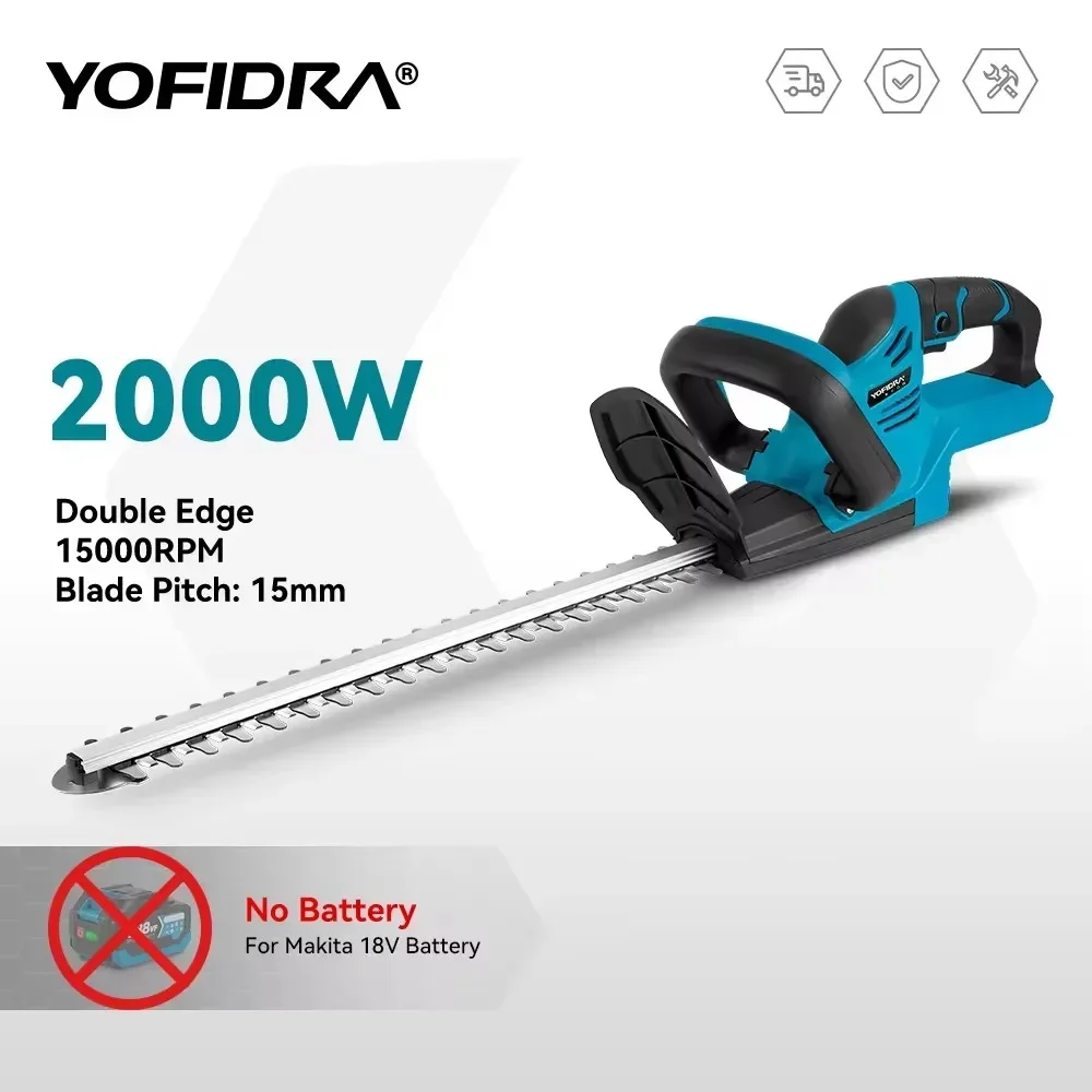 YOFIDRA 2000W Electric Hedge Trimmer Cordless Trimmer Pruning Saw Lawn Mower Garden Weeding Tools For Makita 18V Battery