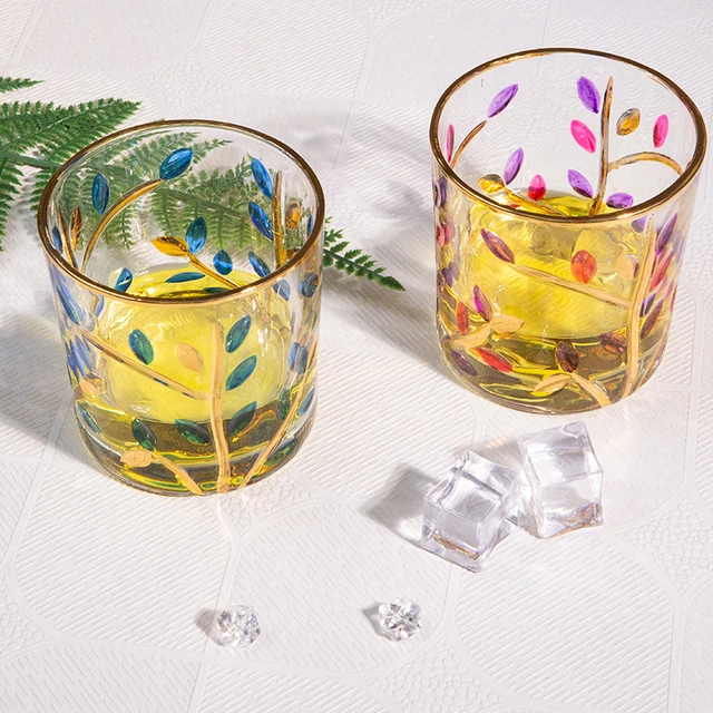 New Colored Leaf Texture Glass Cup Gilded Crystal Glass Party Household  Drinking Cup Coffee Milk Whisky Wine Glass Bar Drinkware - Glass -  AliExpress
