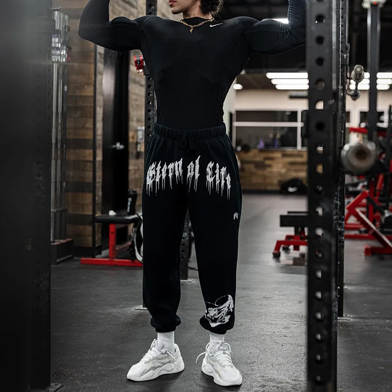 Y2K Letter Skull Print Sweatpants for Men Athletic Workout Running Joggers Pants Trousers with Pockets Casual Hip Hop Streetwear