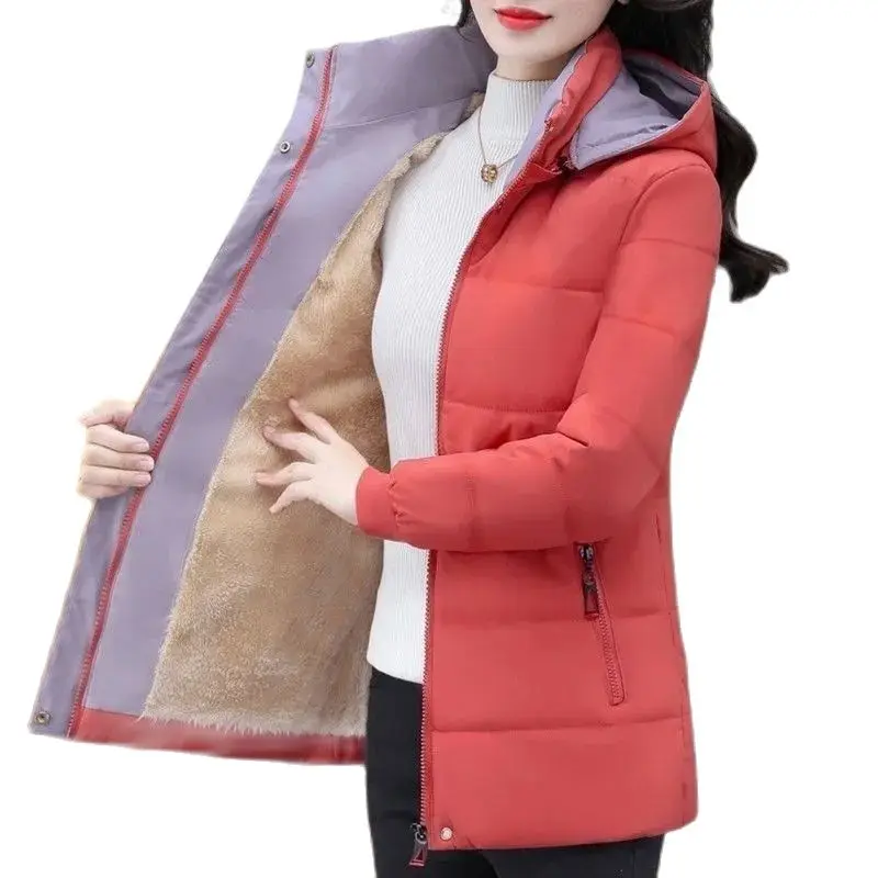 

Detachable Hooded Parka Windproof jacket Female's winter jacket plush and Thickened High-End Women's Short Cotton Coat Patchwork