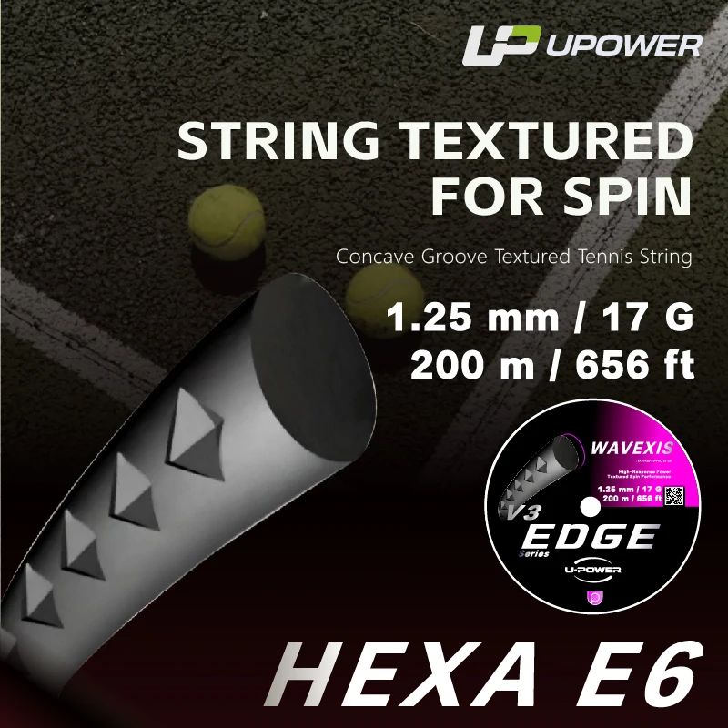 코폴리에스터 테니스 스트링 U-POWER EDGE WAVEXIS 오목 홈 핑크 1.25mm 200m 강화된 스핀