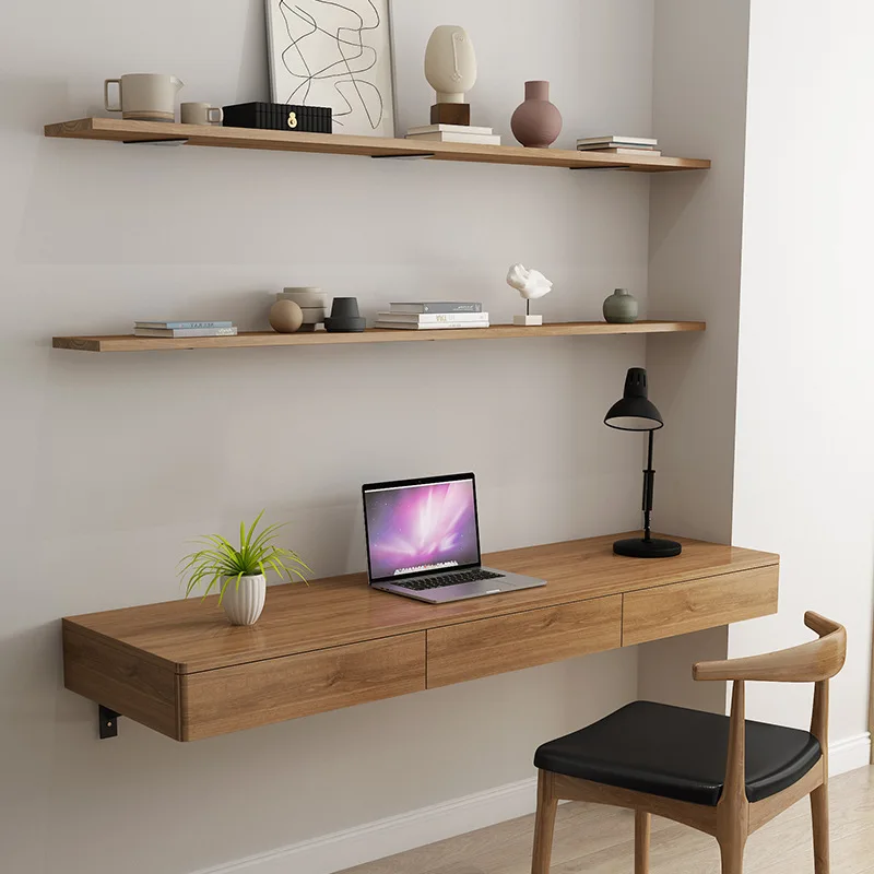 

Wall-Mounted Desk, Bookshelf Drawer, Combined Wall-Dangling Invisible Solid Wood Corner Writing Desk, Computer Desk