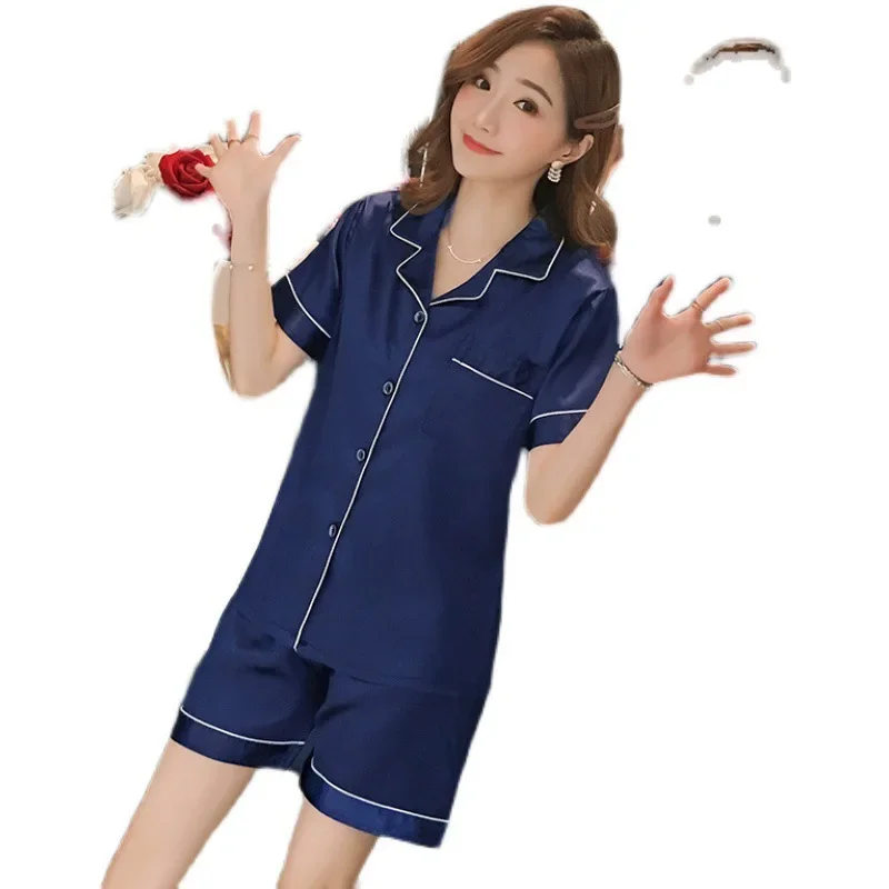 ملابس نوم نسائية صيفية رفيعة من الحرير بأكمام قصير...