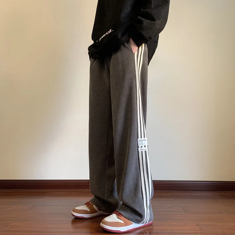 New Baggy Striped Corduroy Sweatpants Men Autumn Casual High Street Harem Trousers Gym Y2K Vintage Streetwear Joggers Pants