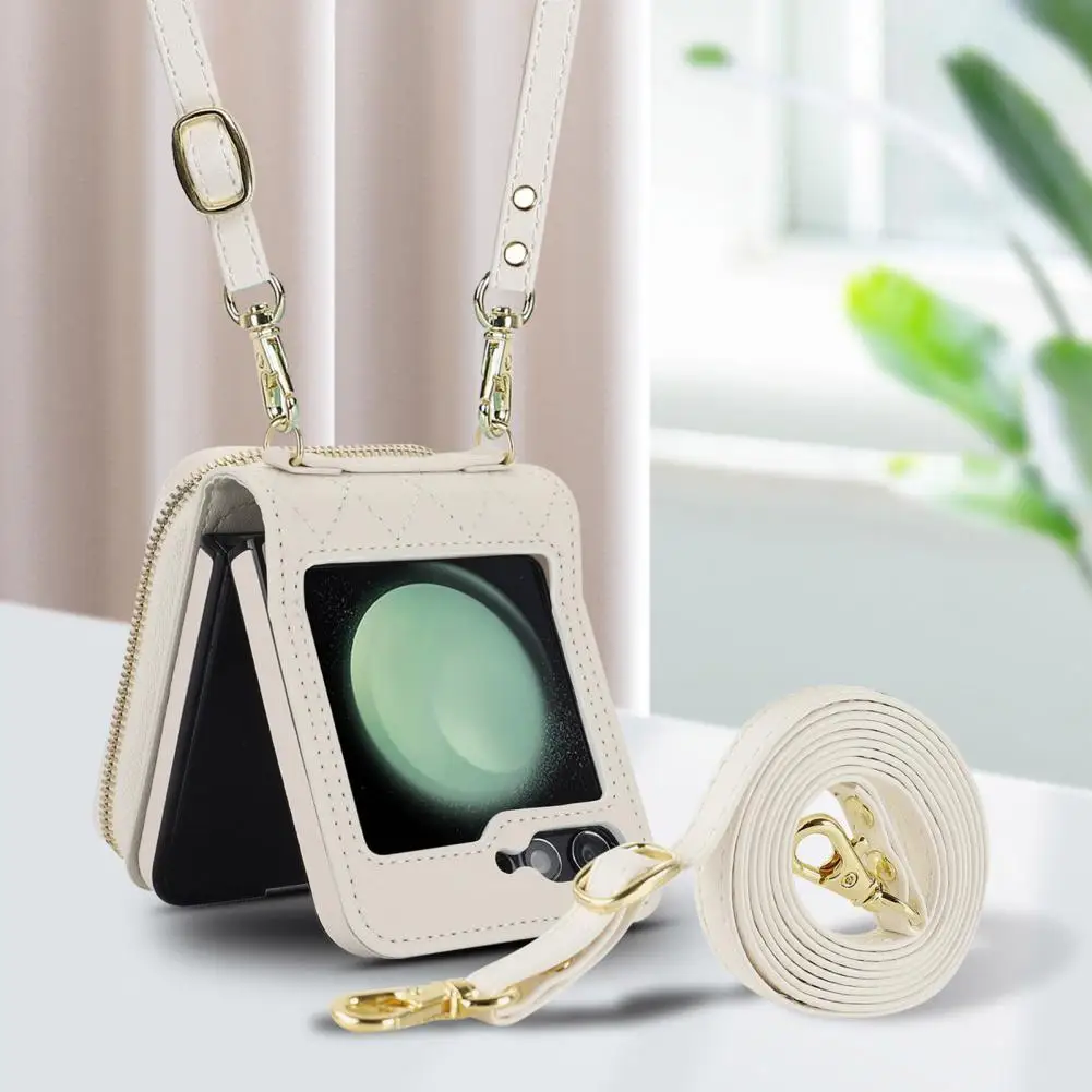 

Protective Phone Case Stylish Z Flip5 Phone Case with Lanyard Card Slots Fashionable Wallet Cover for Women Shockproof