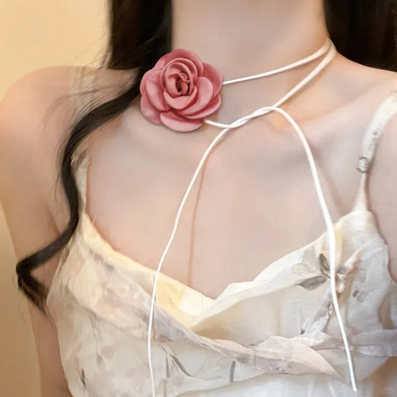 Elegant Rose Flower Clavicle Chain Necklace for Women Adjustable Sexy Choker Mariage Gift Y2K Fashion Jewelry Accessories