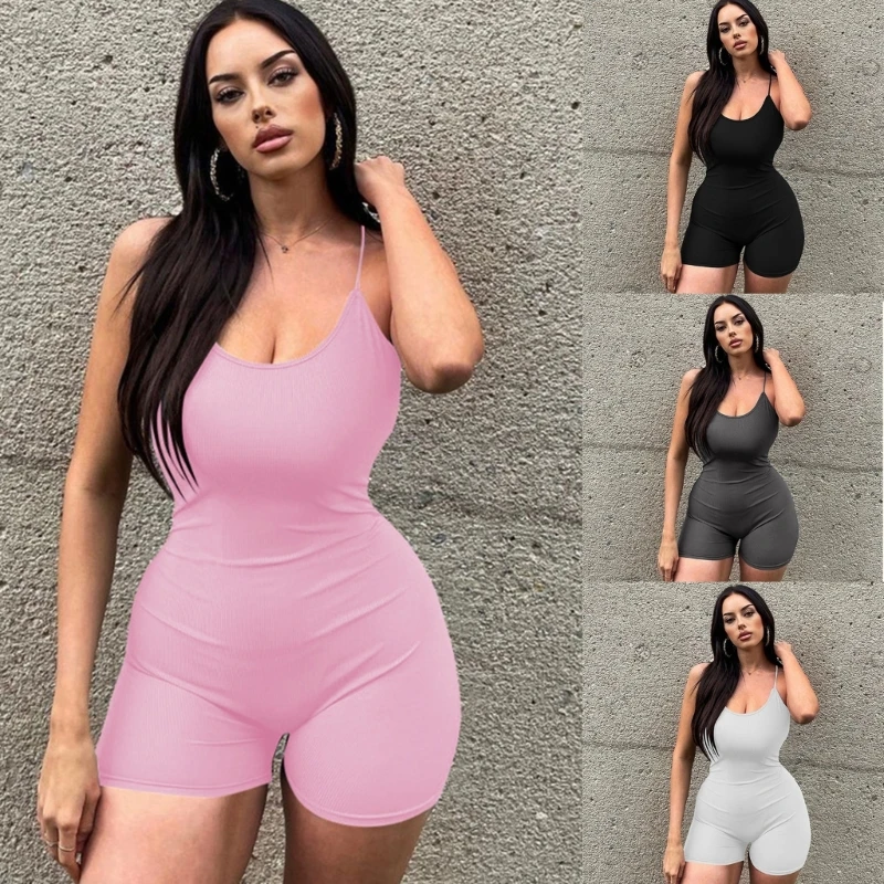 

Spaghetti Straps Tanks Jumpsuits Sleeveless Elastic Waist Bodycon Romper