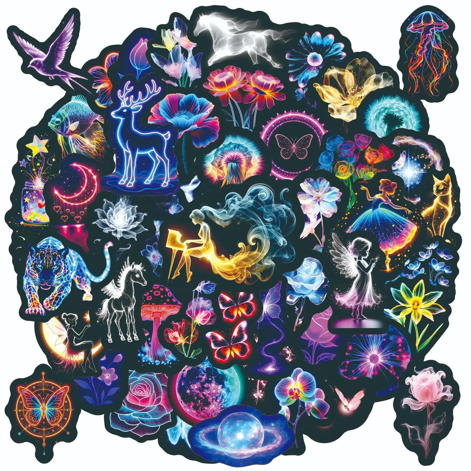 50개입 네온 컬러풀 드림 동물 그래피티 스티커 방수 다이어리 노트북 물병 여행가방 학생용 문구