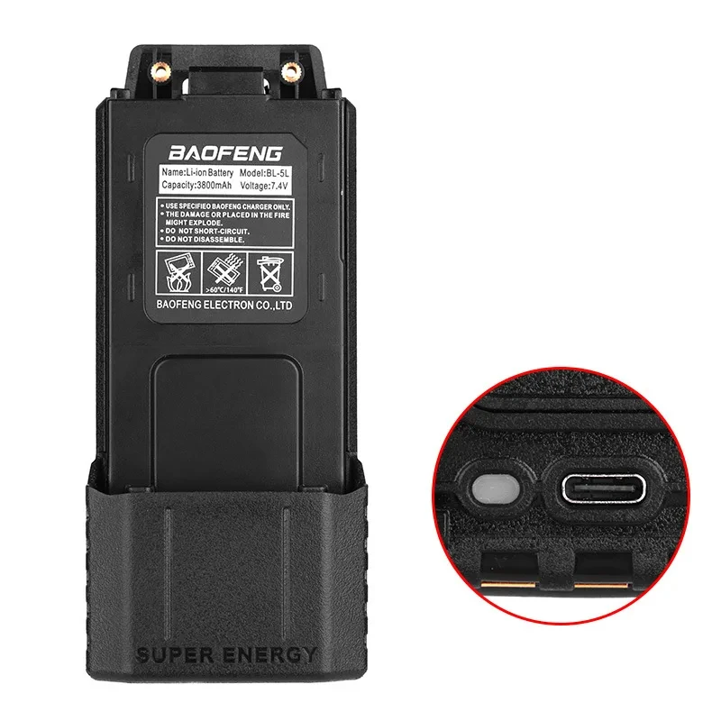 Baofeng UV-5R Extended Battery Type-C Charging 3800mAh BL-5 For Walkie Talkie UV-5RA UV5RE BF-UV5RT GT-5R BF-F8 BF-F9 2Way Radio 6