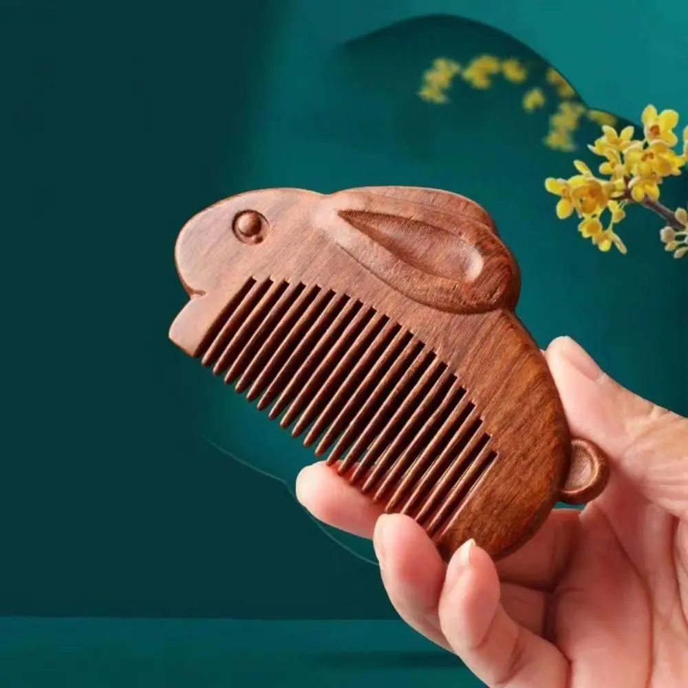 Portable Rabbit Sandalwood Comb Anti Static Nose Massage Wood Comb Relieve Stress Head Blood Circulation Wooden Comb Gift