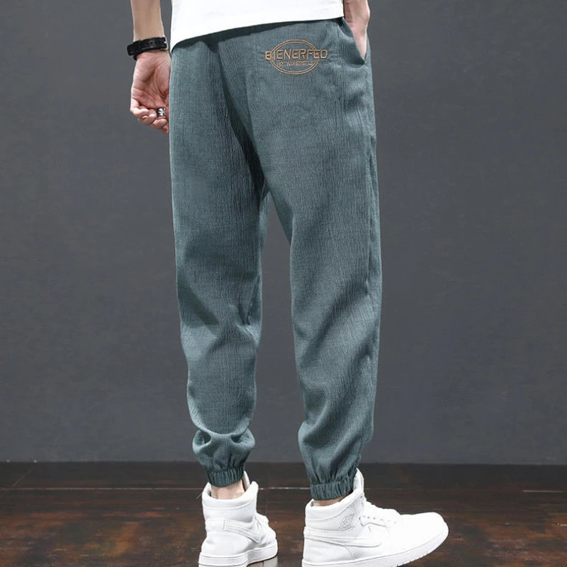 Men's Summer Stretch Breathable Loose Sport Versatile Fashion Casual Solid Color Elastic Waist Spliced Pocket Trousers men trousers