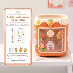 Cartoon Creative Pen Holder - Cute Multi - Grid Pencil Case for Students and Office Stationery (Orange)