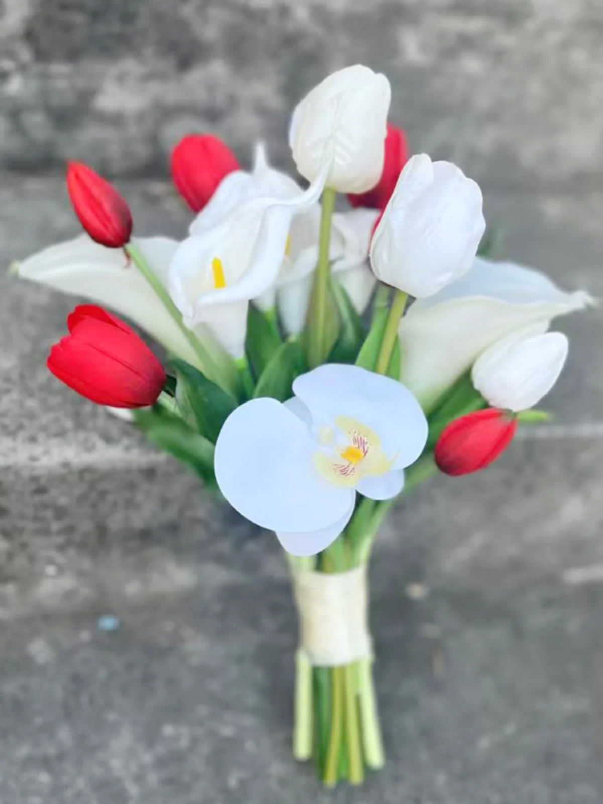 Bridal Bouquet Luxury Wedding Bouquet Stunning White Calla Lilies, Orchids & Red Tulips for Dramatic Bridal Style