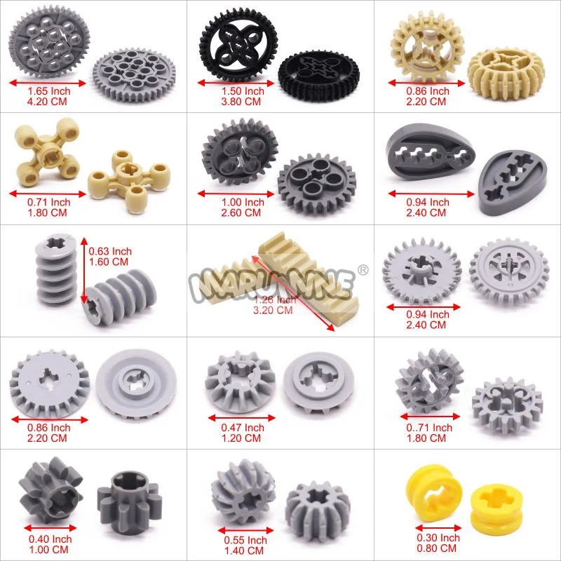 MARUMINE 120PCS MOC Technology Building Block Gear Rack Mechanical Bricks Parts Car Robat Accessories 32498 46372 32072 4716 3