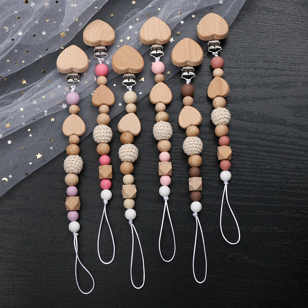 Heart Baby Anti-Drop Chain Pacifier Clips Silicone Beads Infant Nipple Appease Soother Chain Clips Dummy Holder Nipple Clip pacifier chain pacifier clip pacifier accessories
