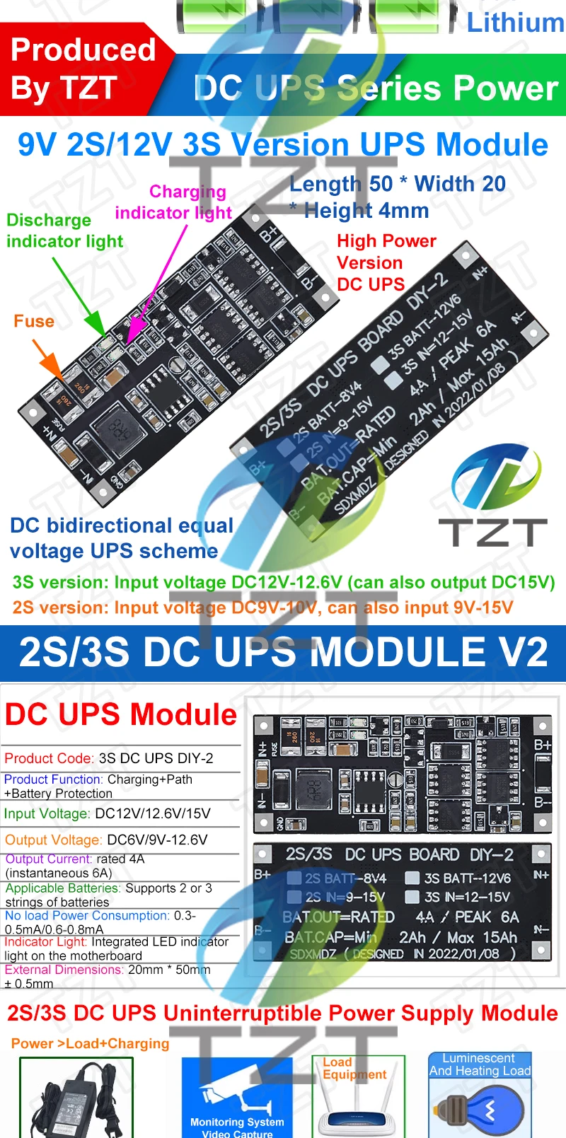 Tzt dc 12v/15v 50w 4a erhöht das Netzteil modul unterbrechung freie Strom versorgungs platine 2s 3s Lades chutzschutz modul – Detail 3