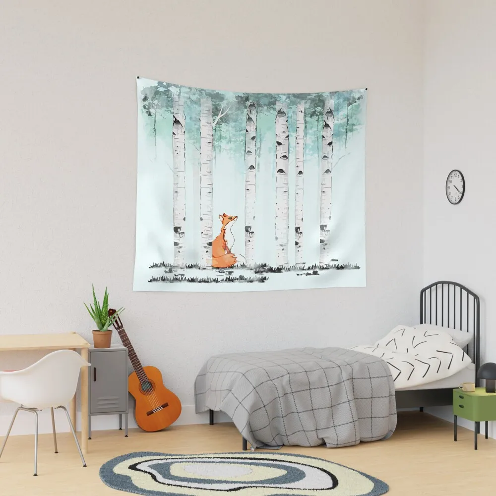 

fox and birchs watercolor green Tapestry Decoration For Bedroom Decorative Wall Mural Tapestry