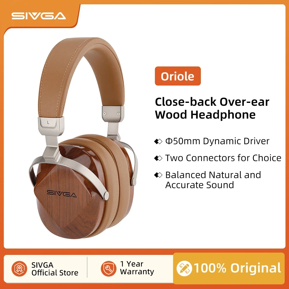 

SIVGA ORIOLE Classic Over-ear Close-back Wooden Headphones HIFI Music Audio Stereo Noise Isolation Wired Dynamic Driver Headset