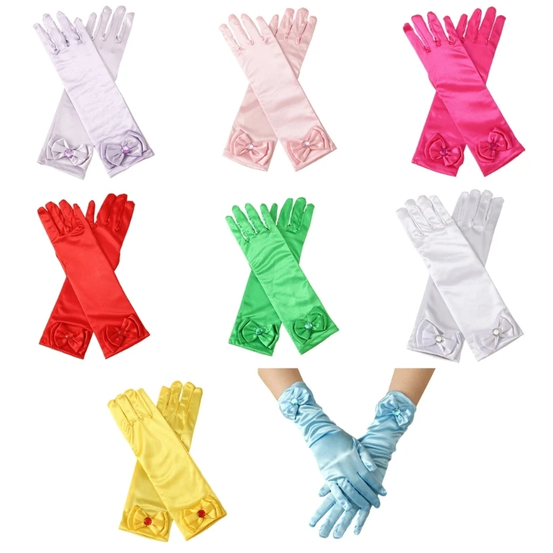 

Trendy Breathable Children Gloves Featuring Double Bowknot for Dance Competitions and Outdoor Activities Long Gloves
