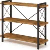 Bookshelf, 3-Tier Industrial Bookcase, Rustic Open Book Shelf, Wood and Metal Horizontal Bookshelves 6