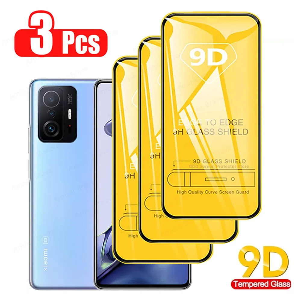 3Pcs 9D Full Cover Screen Protector For 11 5G NE Tempered on Xiaomi 12 lite mi 11T Pro Glass_voghion.com