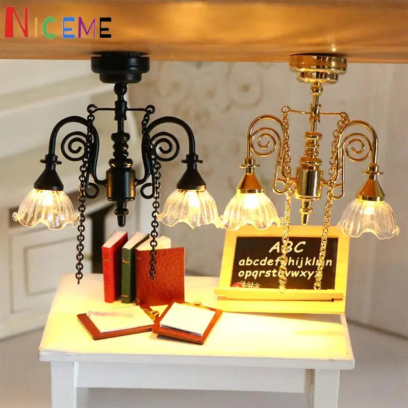 

1PC 1:12 Dollhouse Miniature LED Lamp Ceiling Lamp Chandelier Droplight Lighting Home Furniture Model Doll House Decor Toy