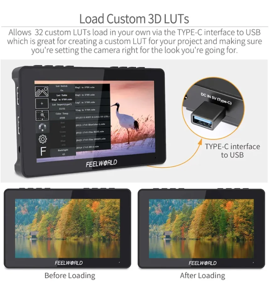 FEELWORLD F5 Pro V4 6 Inch 3D LUT 4K HDMI Touch Screen DSLR Camera Field Monitor Power Output F970 Install and Power Kit