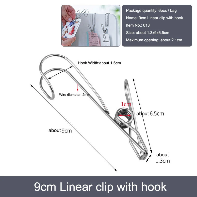 Wire Clothes Pins Clips Stainless Steel Long Tail Clips Hooks Hanging Universal Clip 6Pcs clothes clips