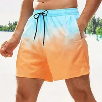 Gradient Color Men's Beach Shorts 3D Printed Holiday Swim Trunks Drawstring Sports Gym Plus Size Summer Loose Short Pants 1