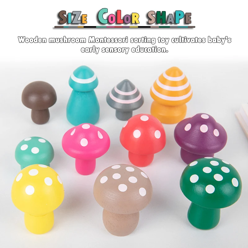 thumbnail image 2 of Montessori Wooden Mushroom Picking Toy - Educational Shape Sorting Game For Toddlers 2 of 10