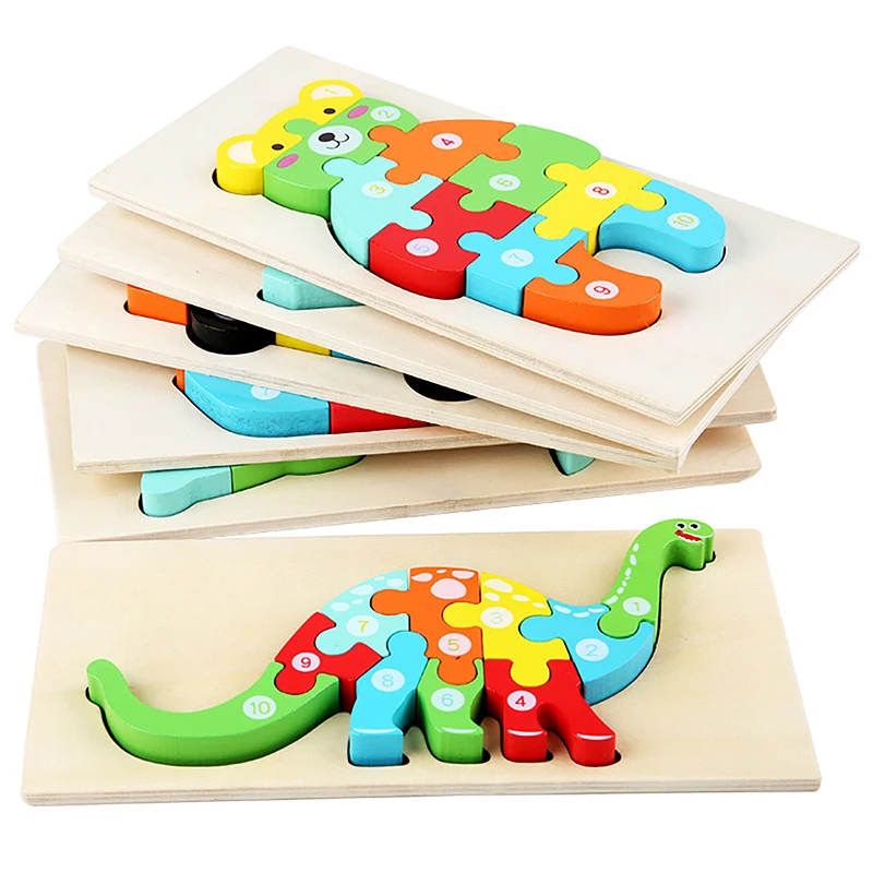 

1Set Wooden 3D Puzzle Wooden Dinosaur Animal Jigsaw Puzzle Early Education Color Sorting Learning Educational Toys For Children