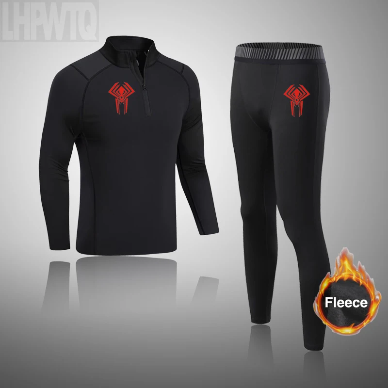 

2099 Superhero Winter Wool Warmth Thermal Underwear Set Ski Underwear Fleece Warm Base Layer Mens Running Sports Suit Sportswear