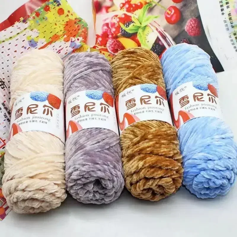 Luxurious Gold Velvet Polyester Yarn – 100g/130m for DIY Knitting Projects