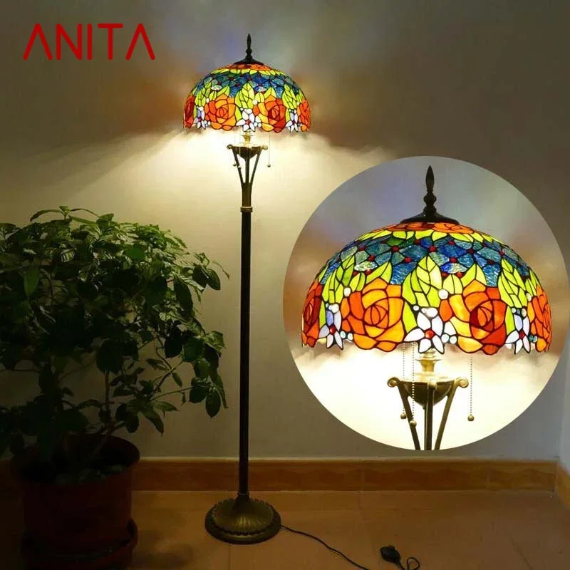 

ANITA Tiffany Floor Lamp American Retro Living Room Bedroom Lamp Country Stained Glass Floor Lamp