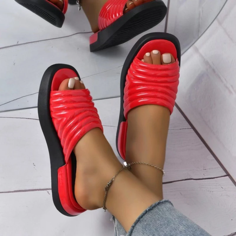 New Women's Slippers Fashion Design Wedge Leather Fish Mouth Flip Flop Outdoor Summer Party Simple Low Rubber Women Sandals 2022 summer wedge espadrilles women sandals 5cm heel pointed fish mouth sandals woman hemp lace up women platform sandals new