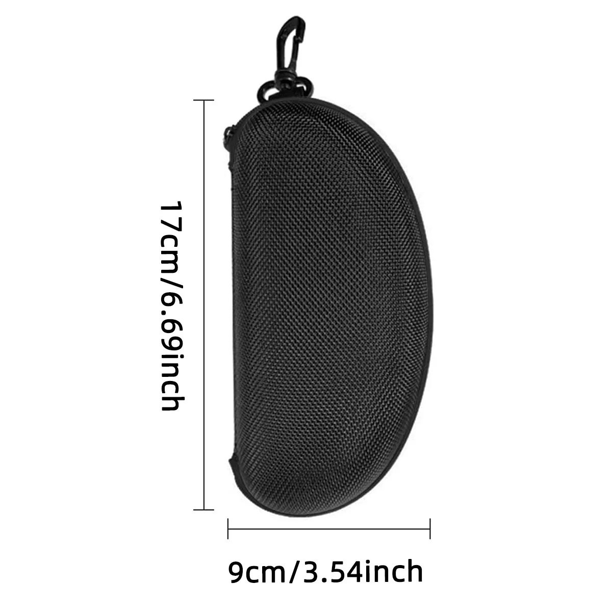 Sleek Black Hard Shell Polyester Glasses Case with Zipper and Hook – Unisex Fashion Accessory