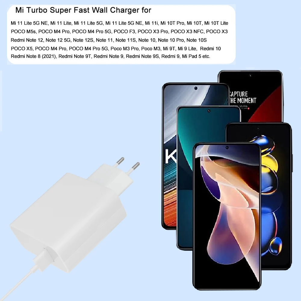 For Xiaomi 67W turbo Fast Charger EU QC 4.0 Type C Cable For Xiaomi Mix Fold