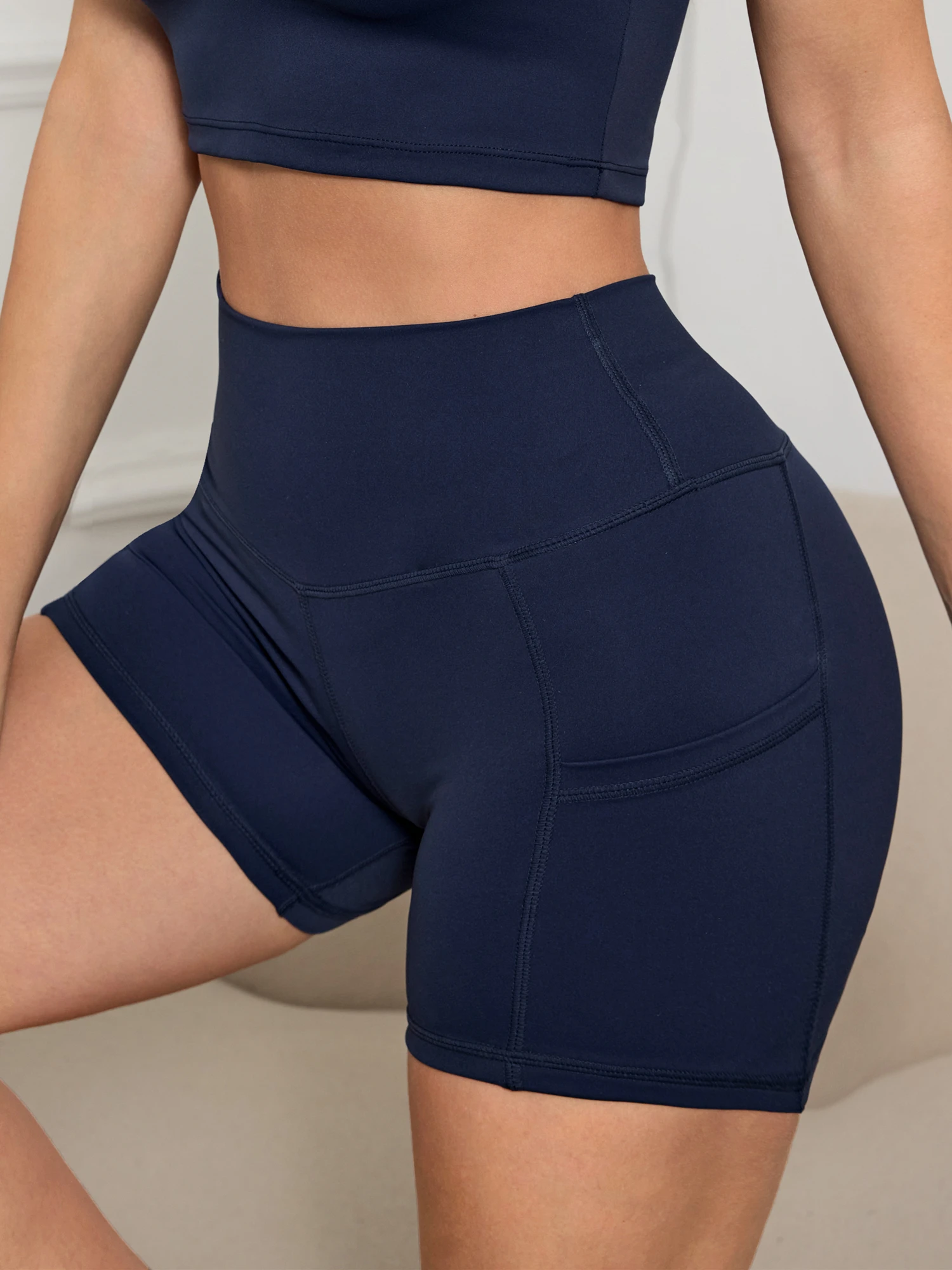 Wicking Yoga biker shorts high-waisted solid color athletic shorts with pockets women's athletic wear sports shorts running shorts yoga shorts workout shorts