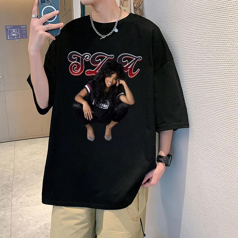 

Rapper SZA SOS Album Print T-shirt 90s Vintage Punk T Shirt Short Sleeve Oversized Hip Hop Harajuku Tee Shirt Men's Streetwear