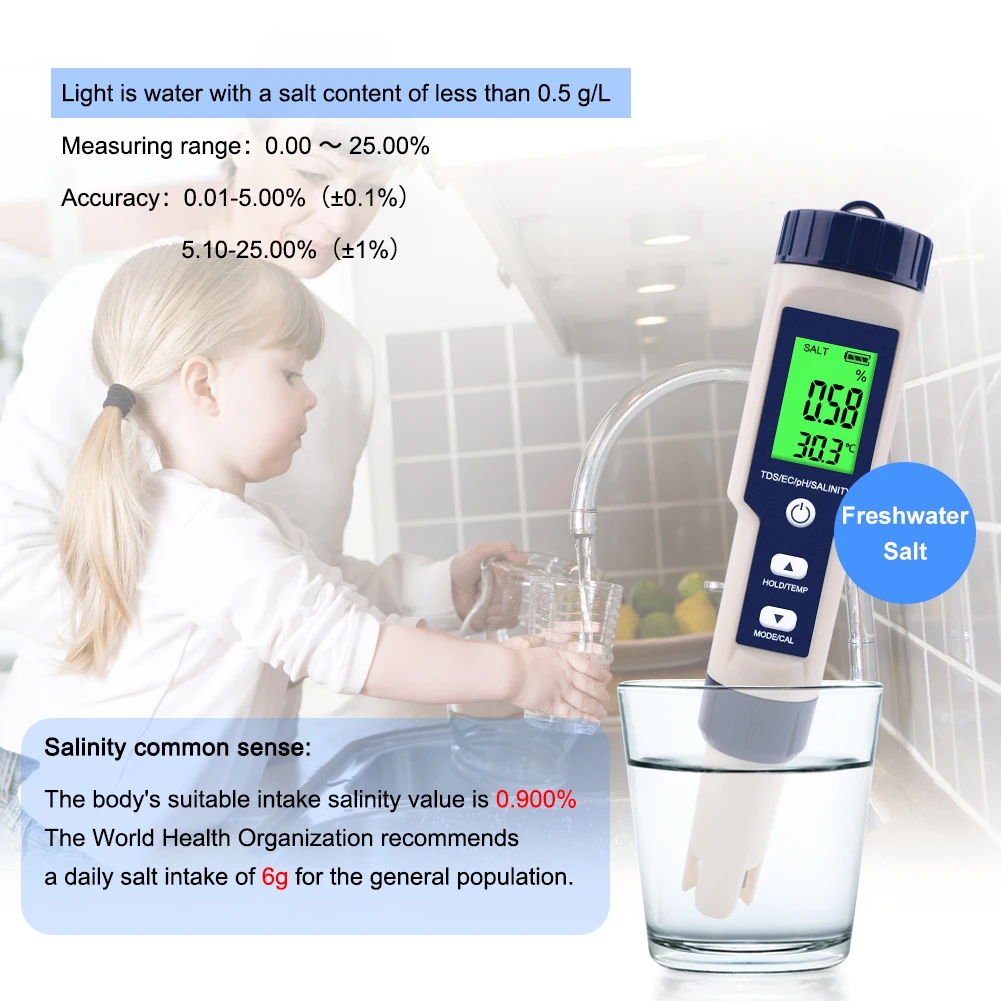 5 in 1 TDS/EC/PH/Salinity/Temperature Meter Digital Water Quality Monitor Tester for Pools, Drinking Water, Aquariums cathode ray oscilloscope