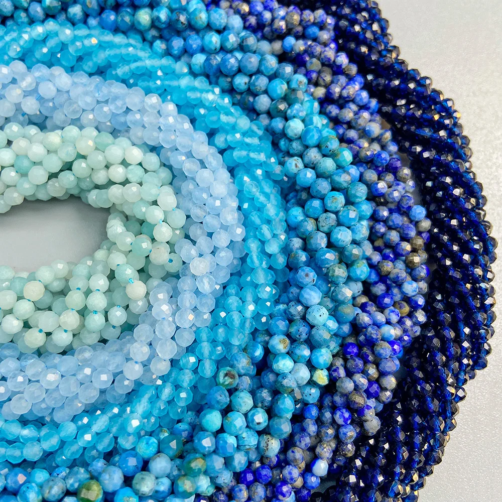 2/3/4mm Faceted Stone Beads Blue Natural Aquamarine Apatite Beads