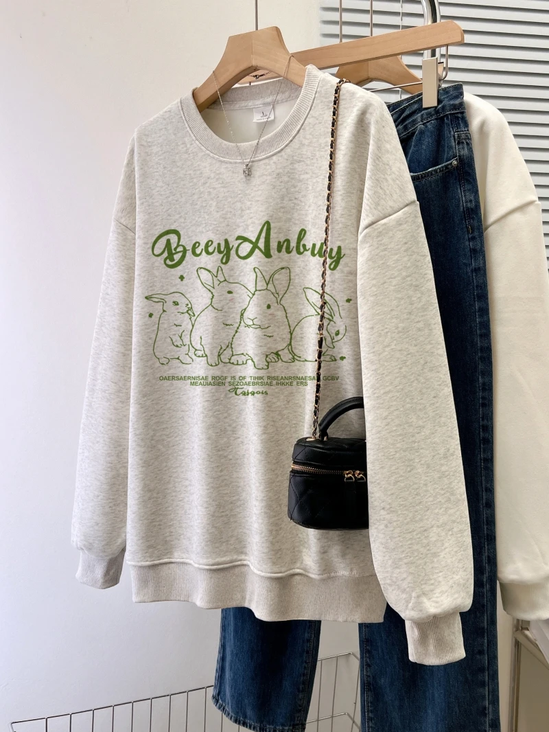 Women's Plush Cotton Sweater, Warm Top, Loose, Large, Thick, Letters, Female Clothing, Fashion, Autumn, Winter, New Design