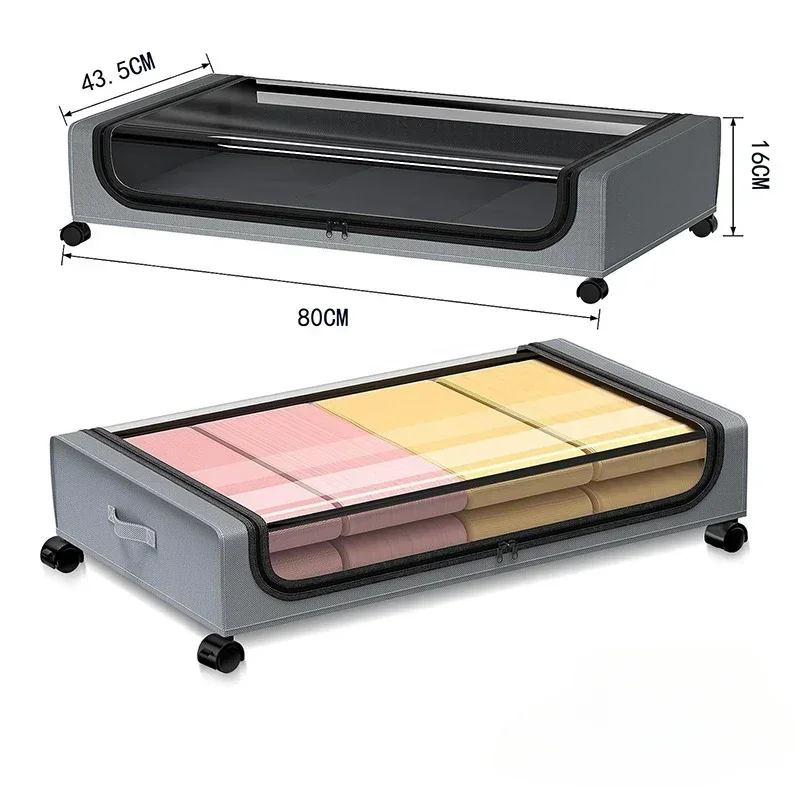 2Pcs Curved Style Large Capacity Under Bed Storage Bag with Wheels & Lid Bedroom Containers for Clothes Shoe Blanket Toy & Book