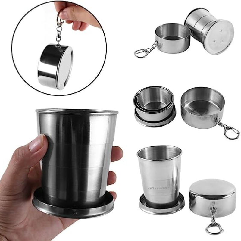 75ml/150ml/250ml Stainless Steel Folding Cup Telescopic Mug for Tea with Keychain Handcup Portable Outdoor Travel Camping