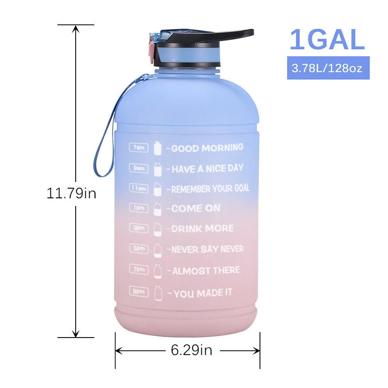 Voilamart 3.78L Gallon Sport Water Bottle with Time Marker and Straw Portable Gym Clear Plastic Drinking Bottles Sports Cup