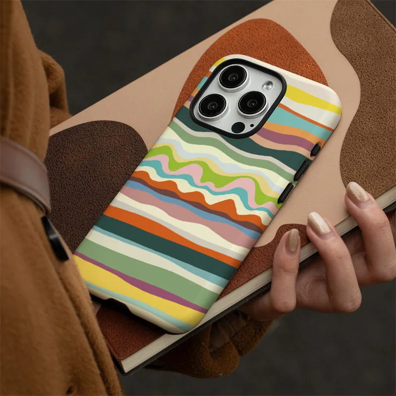 Colorful Striped Shockproof Bumper Phone Case with Matte 2-in-1 Film