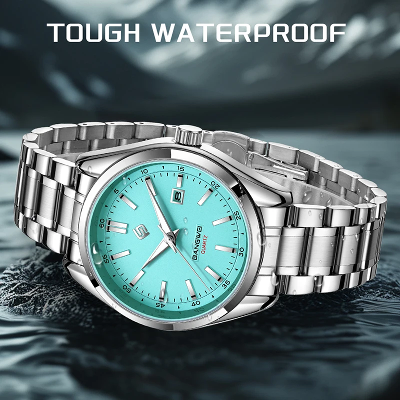 BANGWEI New Luxury Men Watch Top Brand Classic Business Stainless Steel Dual Calendar Quartz Wrist Watch for Men Reloj Hombre
